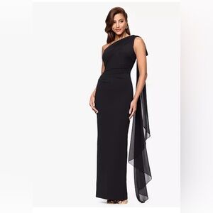 XSCAPE Women's One Shoulder Sash Dress Black Size 8 $249